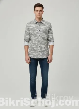 Grey & White Men's Camouflage Shirt